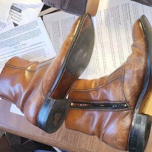 Brown Genuine Leather Casual Zip Up Shoes Mens Siz